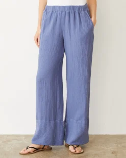 MONROW Cotton Gauze Wide Leg Pant MEDIUMBLUE Store